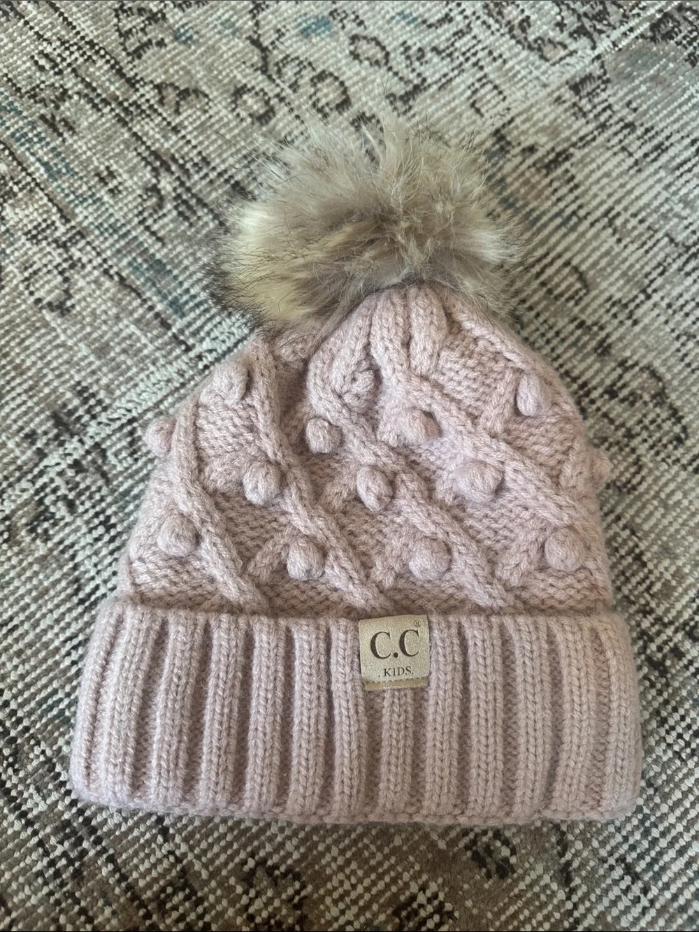 C.C Kids Pink Pom Pom Cable Knit Beanie, Perfect Condition